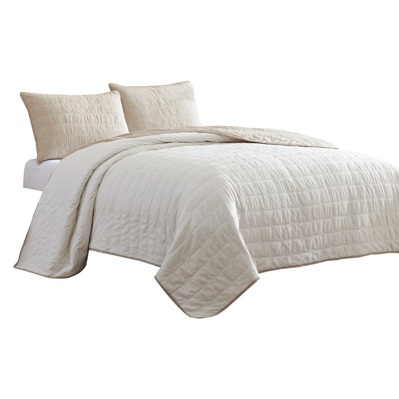 Cotton Blend 3 Piece Quilt Set, Gray, King Quilt + 2 Standard Shams