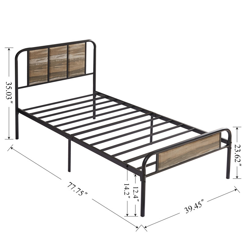 Ensemble de 2 cadres de lit simple Sabriya avec tête et pied de lit en bois, ensemble de 2 lits plateforme en métal avec support à lattes en acier robuste, aucun sommier nécessaire, parfait pour la chambre d'enfant, la chambre d'amis ou le dortoir