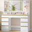 Dressing Table with Bulb/LED Light, Vanity Desk with 1 Large Drawer and 8 Small Drawer Cabinets, Adjustable Brightness, Large HD Mirror, 9 Open Storage Areas-1892062168