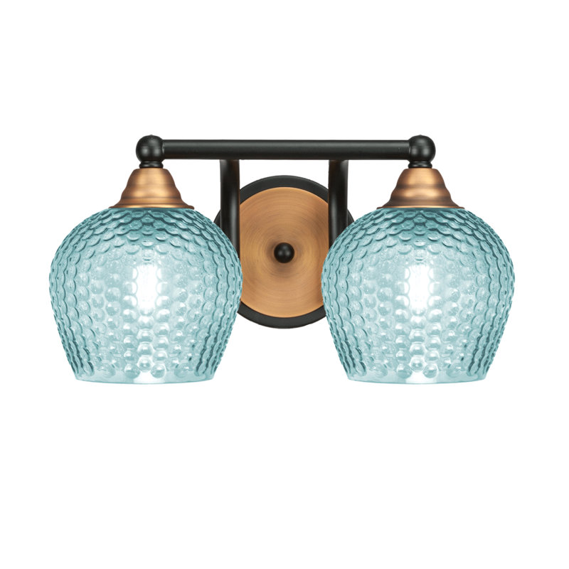 Verre turquoise 6 po Mukkesh, H 7,5 po x l 14,25 po x P 8 po, Noir mat / laiton, Deux lumières