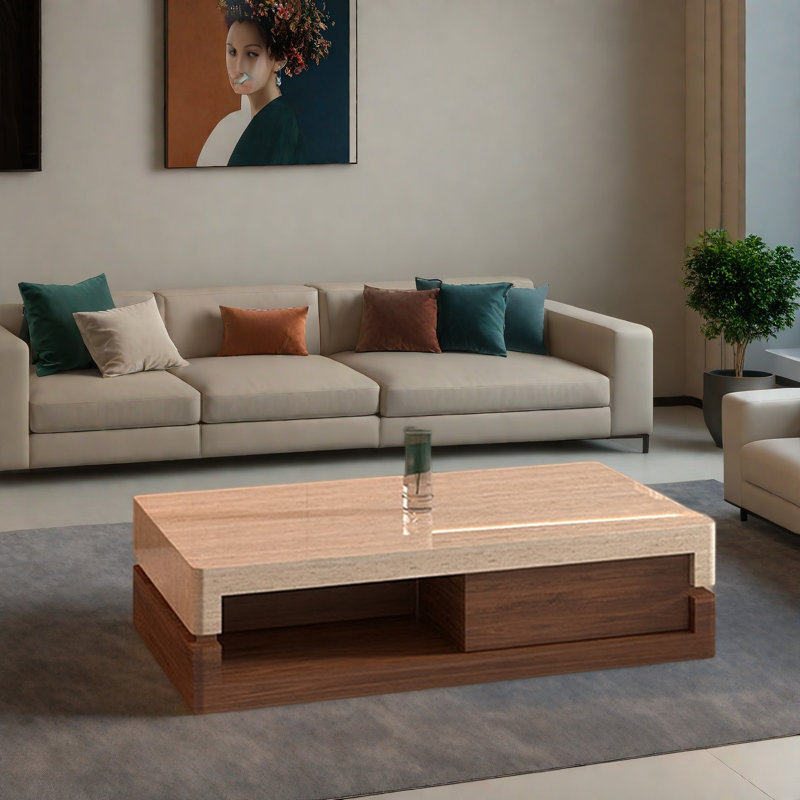 Modern Simple Marble Coffee Table, 15.7" H x 51.2" L x 27.6" W