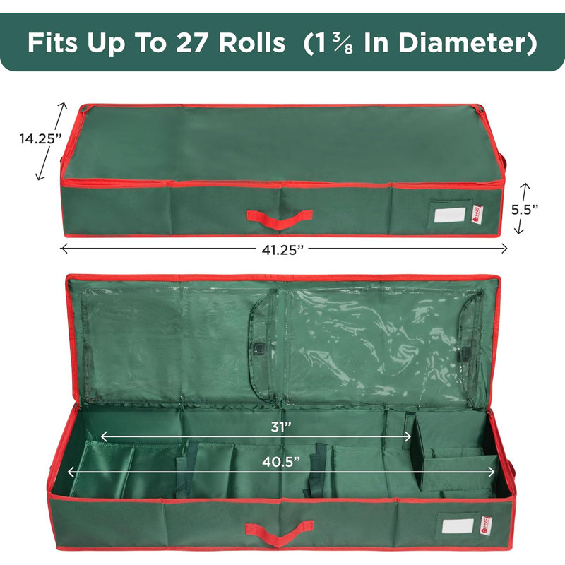 Wrapping Paper Storage Container. Fits Up To 27 Rolls 1.37" Diam. , Green