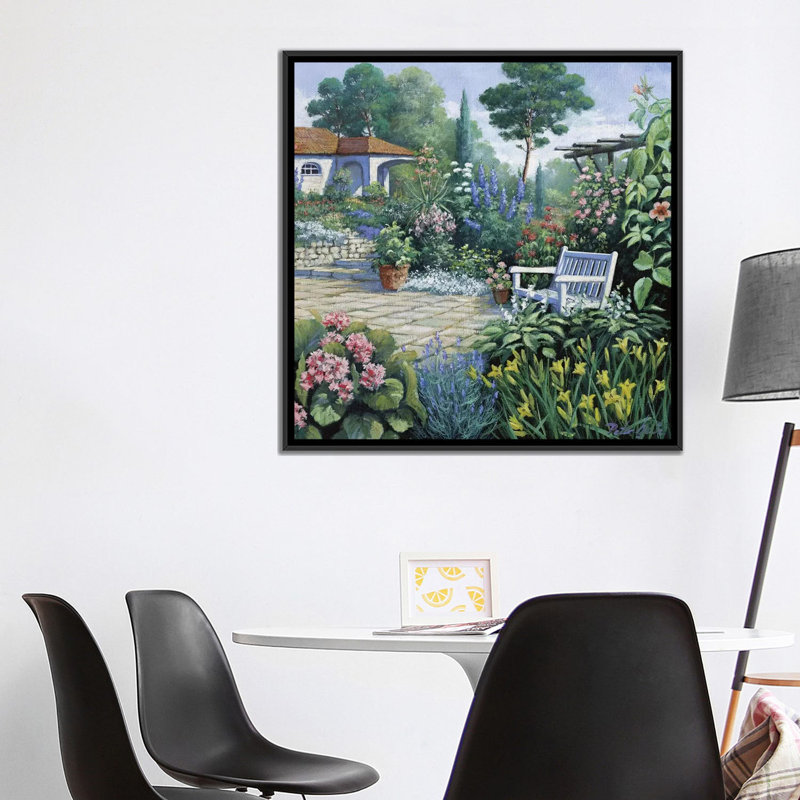 « italien jardin ii », impression sur toile, H 18 po x l 18 po x P 1,5 po, Toile avec cadre noir, Pas de tapis
