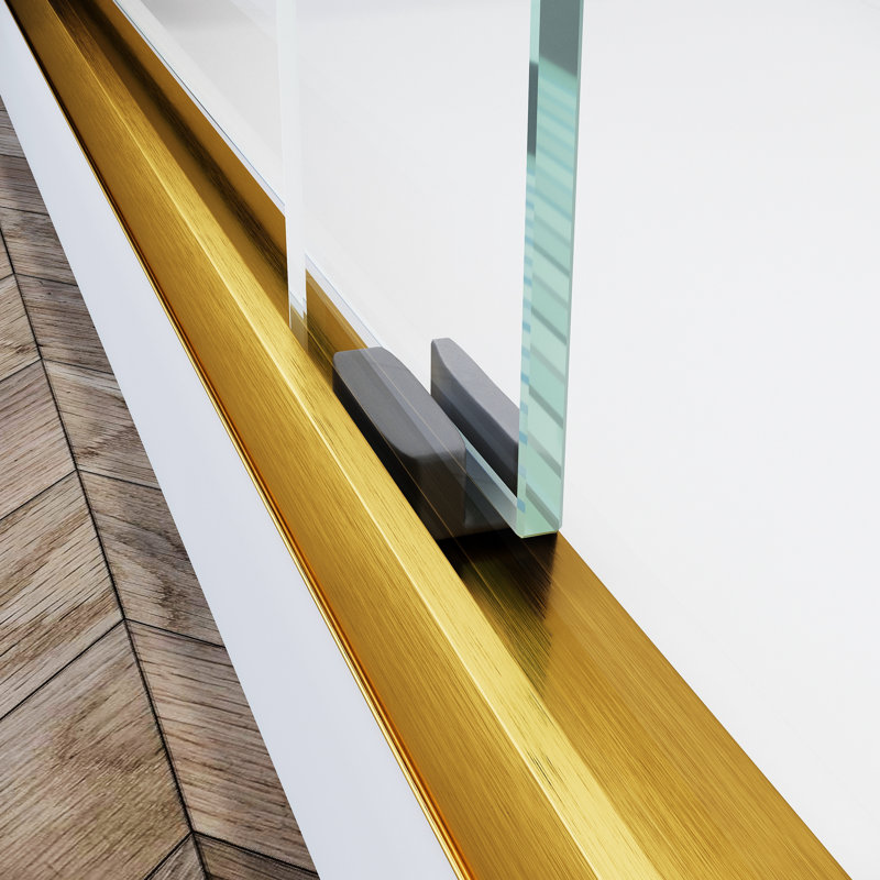 44 - 48 In. W X 72 H Sliding Shower Door, Adjustable Semi , Tempered Clear Thick Glass, 304 Stainless Steel Handles, Brushed Gold Glisten