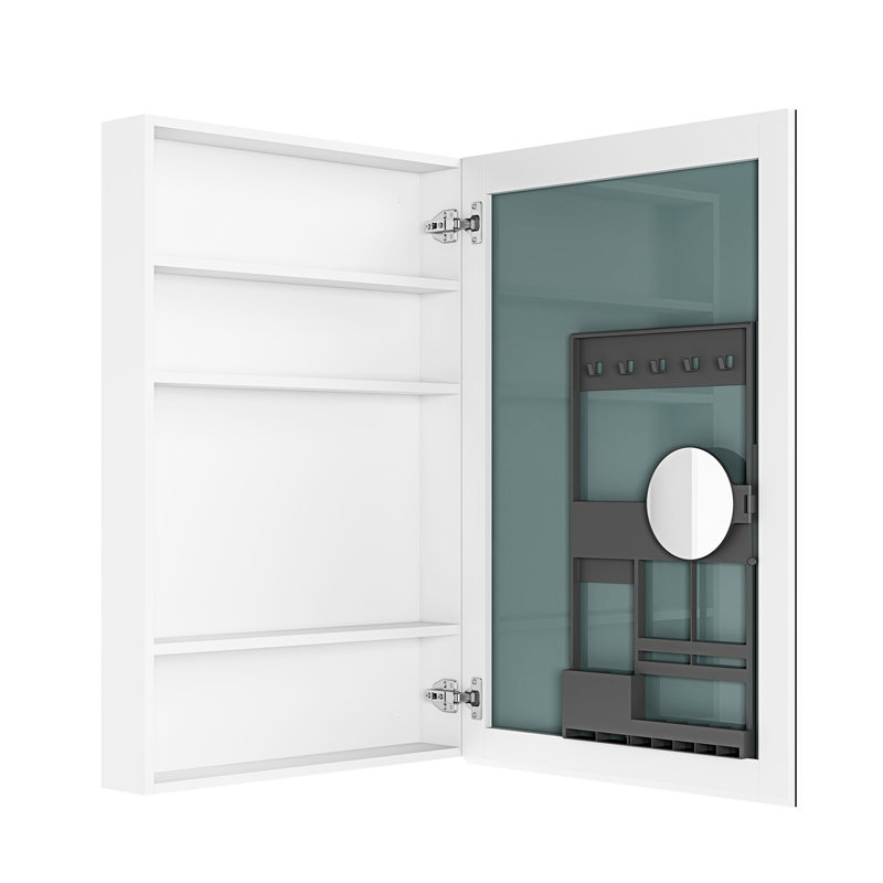 Pharmacie pour salle de bain l 24 po x H 36 po, miroir biseauté, ouverture à droite, intérieur spacieux, armoire en bois d'ingénierie blanc, rebords de miroir, ouvert, bois, reflet transparent,