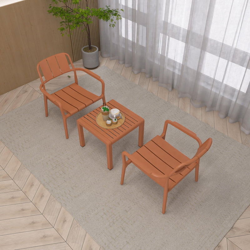 Ensemble de conversation 3 pièces en PP, 2 chaises avec table, meubles polyvalents pour l'intérieur et l'extérieur, Brun