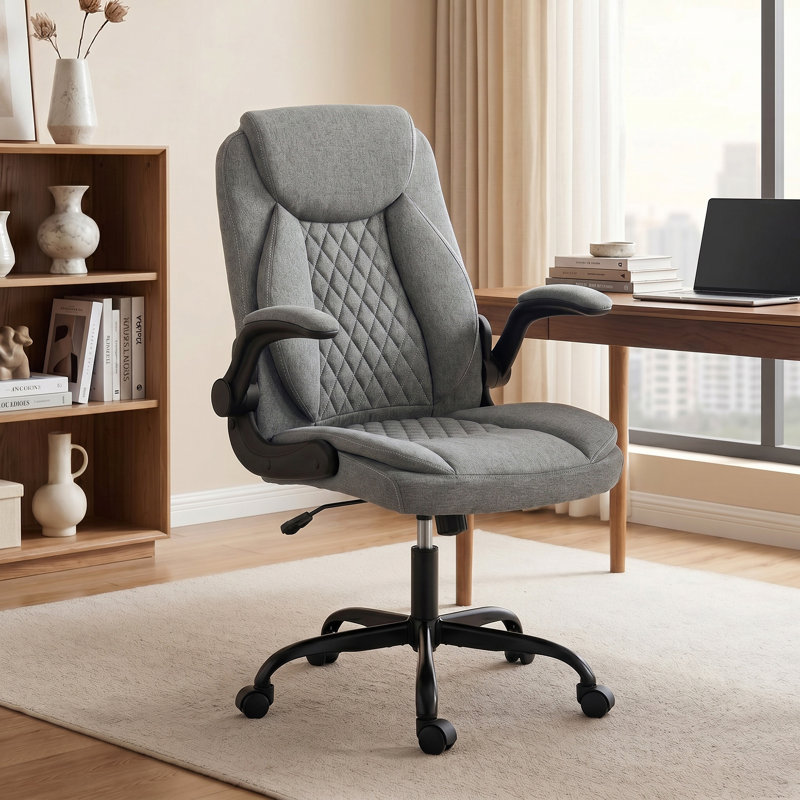 PU Leather Office Desk Chair with Thick Cushion, Polyester, Grey