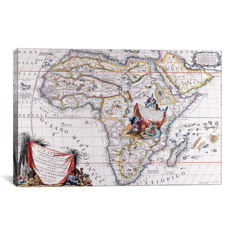 Carte antique d'Afrique, impression sur toile, H 8 po x l 12 po x P 0,75 po, Pas de tapis, Toile tendue