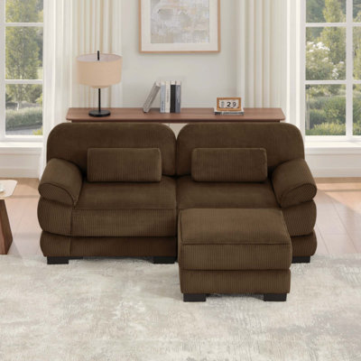 Cloud Couch 76.4 Inch L-Shaped Modular Sectional Sofa, 2-Seater Sofa with Ottoman, Comfy Thick Seat Cushions, Breathable Corduroy Fabric, for Living Room Bedroom Apartment