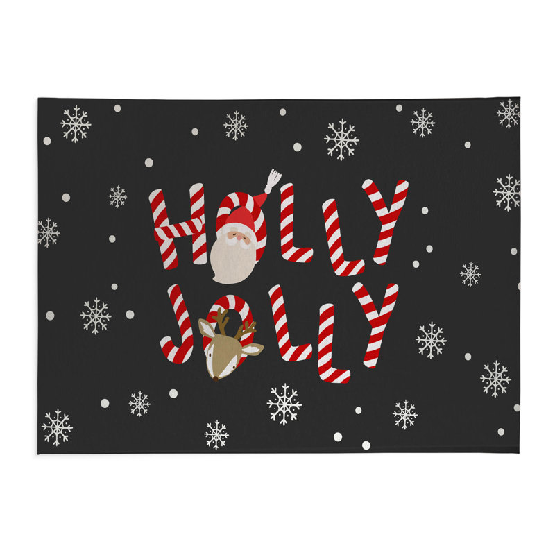 Tapis de cuisine Holly Jolly, Gris anthracite, Rectangle 5 pi x 7 pi