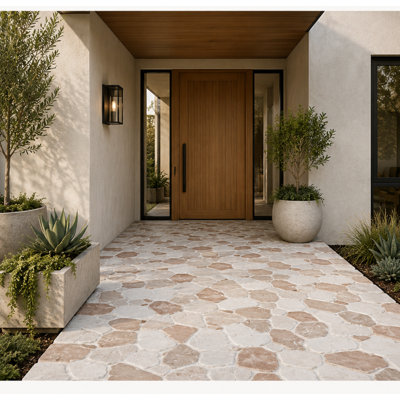 Carrelage mural et de sol en mosaïque de pierre naturelle Timoer blanc et beige chaud, grand format, plat