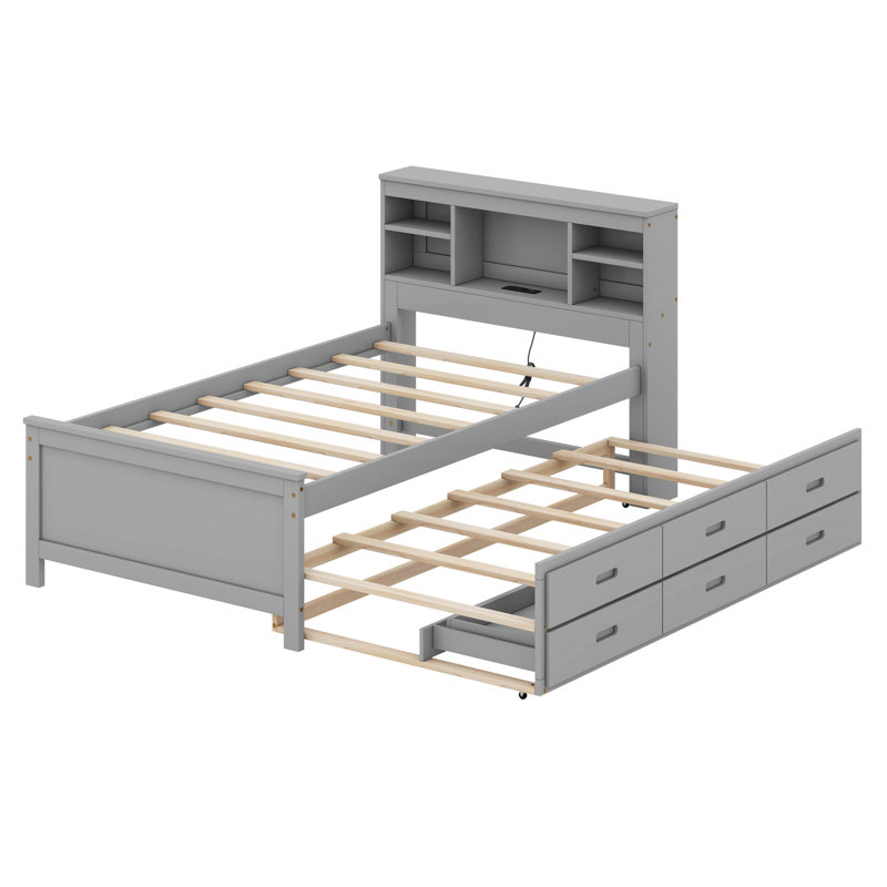 Lit plateforme simple avec tête de rangement Hugborg, Gris