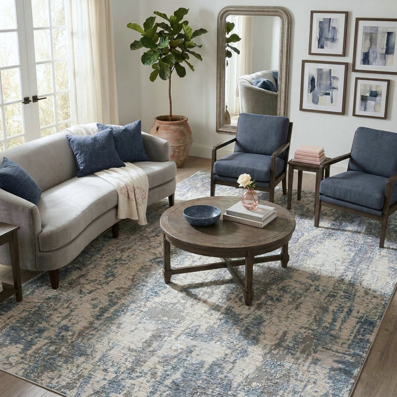 Tapis gris / bleu Celso, Rectangle 9 pi 10 po x 13 pi 1 po