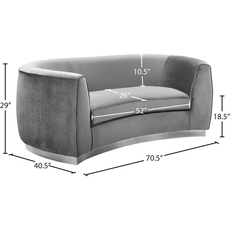 Causeuse courbée en velours 70,5 po Breccan, Velours gris, Chrome chrome