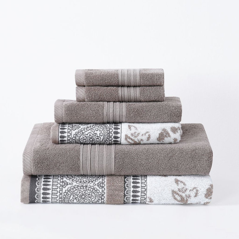 Modern Threads Ophelia 6-Piece Reversible Yarn Dyed Jacquard & Solid Towel Set – 100% Cotton, Quick Dry & Absorbent Bath, Hand & Washcloths