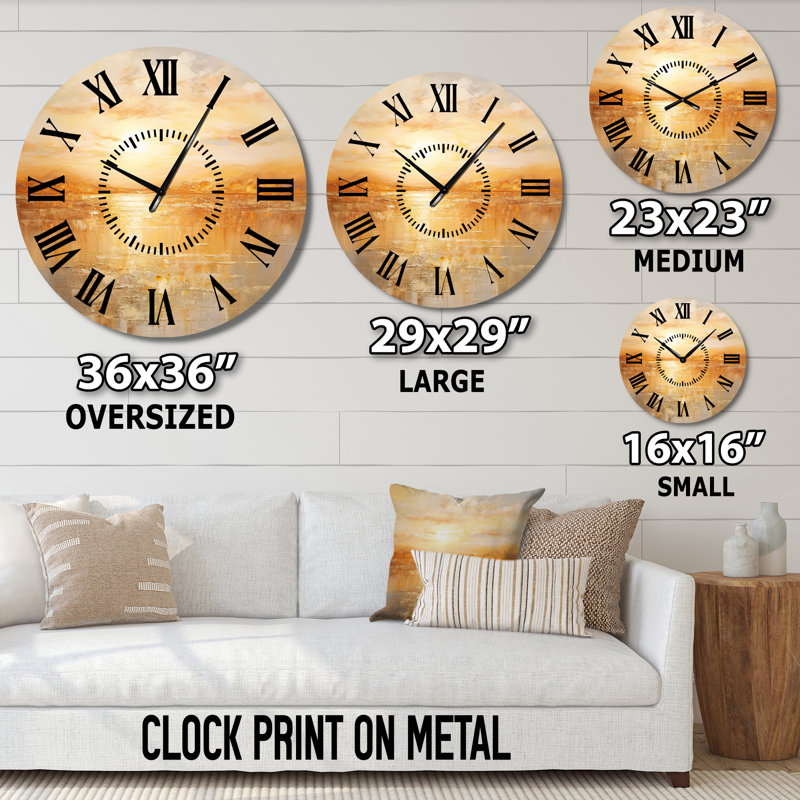 Horloge murale Bold Sunset Golden Collage II - Paysage et nature, Surdimensionné