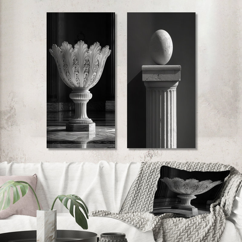 «Architectural Artistry Monument Photo I», ensemble de 2 impressions murales en métal gris, 32" H x 32" W