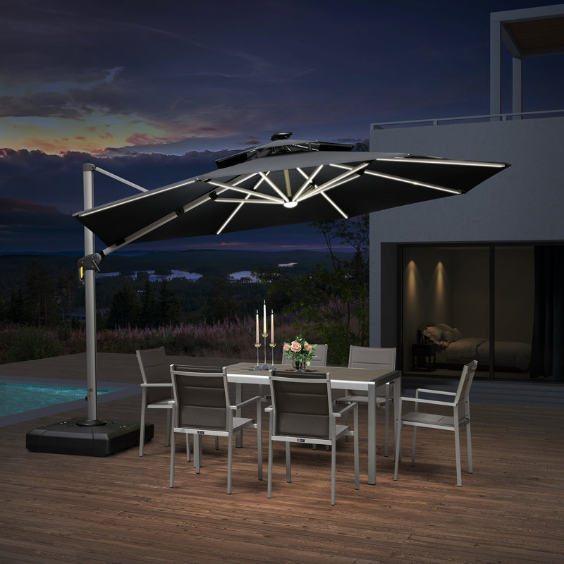 Parasol lumineux rond 12 pi Senner, noir, Noir