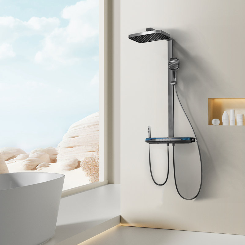 Système de douche thermostatique complet 43,3 "à 4 fonctions avec valve brute, Gris