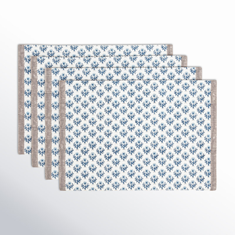 over&back Hand-Blocked Placemats, Set of 4, Blue Bloom