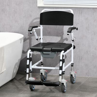Accessibility Wheel, 17" Seat Width, Black, Waterproof, Detachable Bucket For Disabled Rolling Shower Chair With Stable Movement, Elderly
