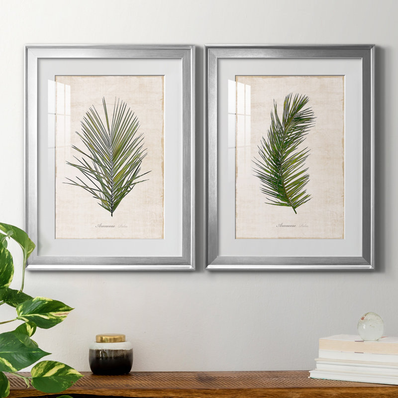 Palm Botanical I - ensemble de 2 impressions, H 30,5 po x l 85 po, Impression encadrée avec passe-partout, Argent argent