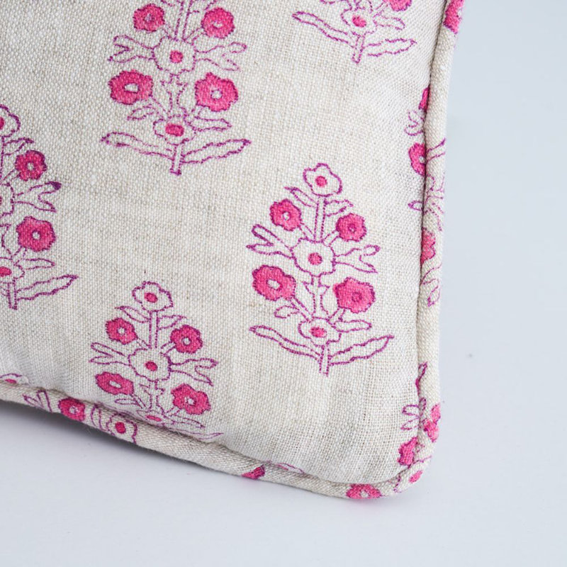 Aditi Hand Blocked Print Pillow, 12" x 16", Pink/Beige