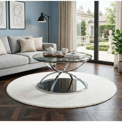 Table basse moderne en verre 2 niveaux avec cadres en forme d'anneau et verre trempé pour le salon, la chambre à coucher et le bureau