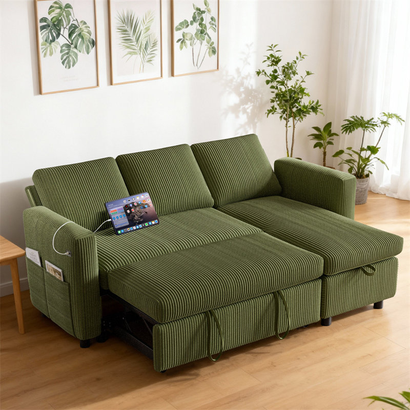 81" Sleeper Sofa Couch With Pullout Bed, Convertible Sleeper Sectional For Living Room, Comfortable Modular Couchs With Storage