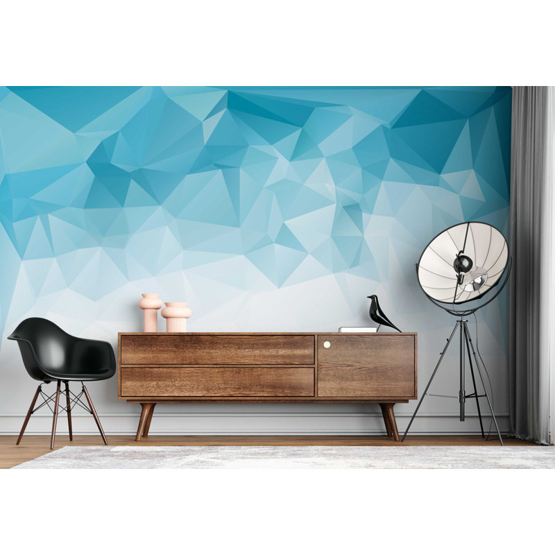 Papier peint géométrique bleu Polygonal, L 94,92 po x l 143 po