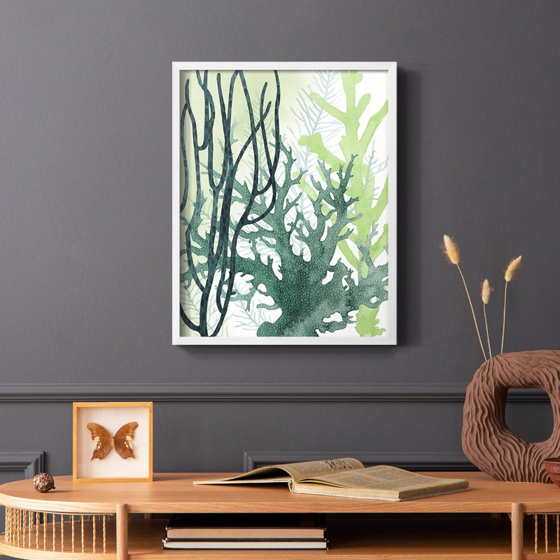 Reproduction encadrée texturée corail II - bois massif, Blanc, H 10 po x l 8 po