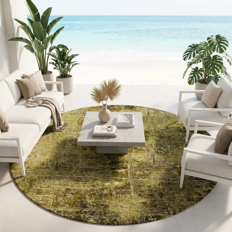 Tapis d'intérieur rond lavable abstrait vert 8 pi HomeRoots