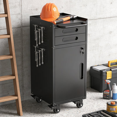 Metal Tool Cabinet,heavy‑duty Garage Storage Organizer With Lockable Doors, Perforated Pegboard Side Panels Mobile Workbench For Garage Workshop Home Use