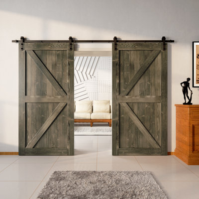 K Design Color Pine Wood Unassembled Door with Black Rustic Two Door Installation Hardware Kit