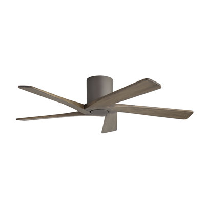 5 Solid Wood Blades Indoor Flush Mount Ceiling Fan With Remote