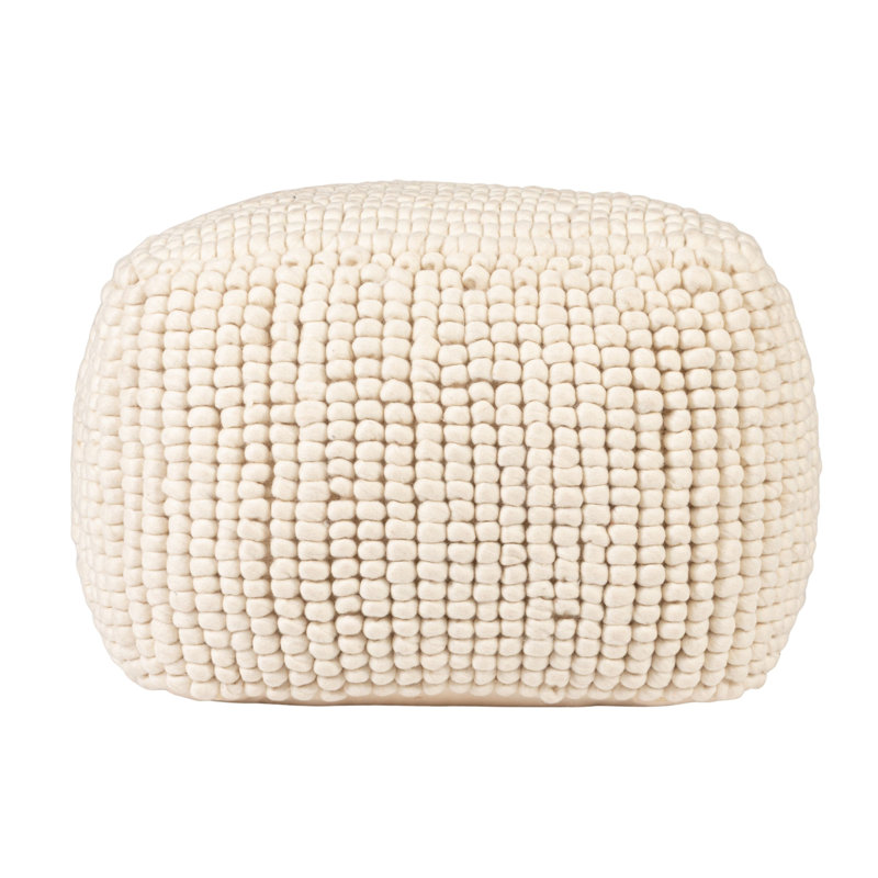 Dakota New Zealand Wool and Cotton Pouf, Natural, Natural Wool