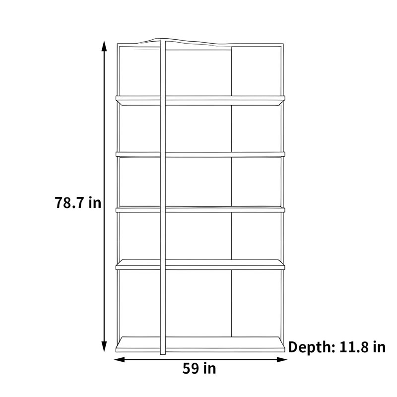 Minimalist and light luxury bookcase, (5 Shelves) 78.7"H x 59"W x 11.8"D, Black