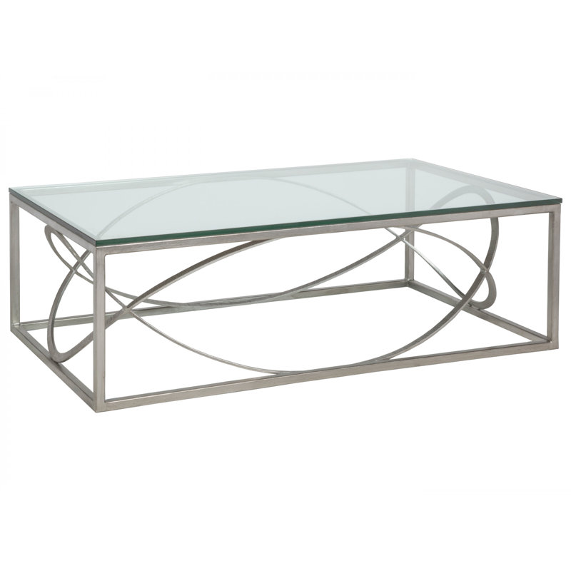 Silver Rectangular Glass and Metal Coffee Table