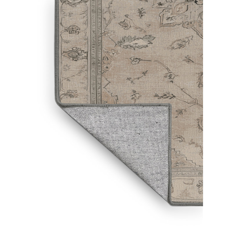 Machine Washable Tabriz Gray Area Rug, Rectangle 7' x 10'