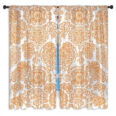 Rideaux de fenêtre damassés à motif floral orange diaphane et obscurcissant - 2 panneaux