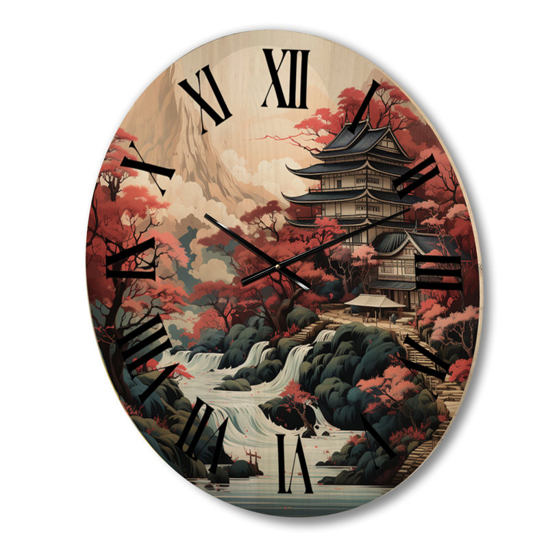 Asian Art Landscape - Asian Oversized Wood Wall Clock, Grand
