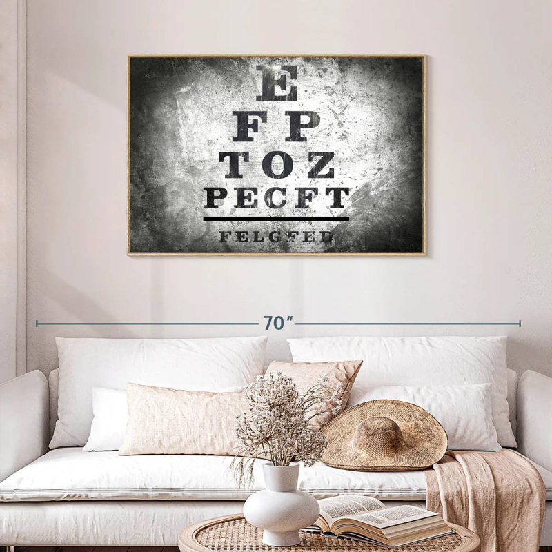 Optometry Test, 43" X 29", Floating Frame Natural Wood