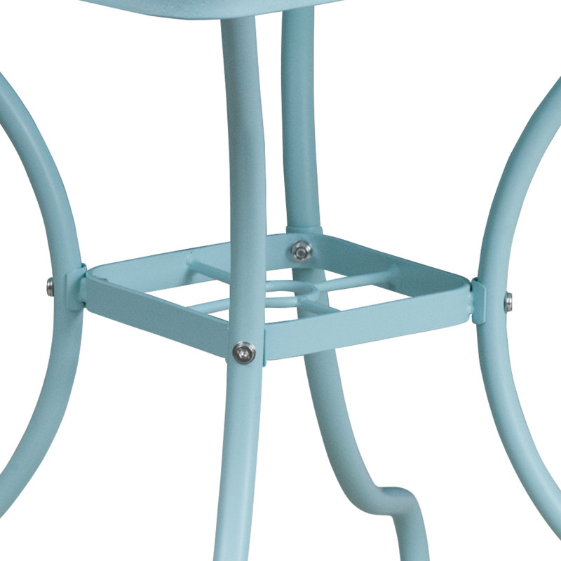 Commercial Grade 35.5" Square Indoor-Outdoor Steel Patio Table with Umbrella Hole, Light Blue