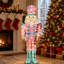 Décoration de Noël illuminée 61 pouces avec casse-noisette rose-1786517623