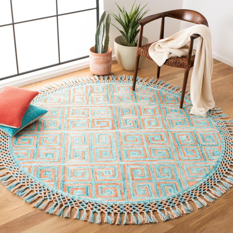 Tapis touffeté à la main en soie / coton à motif géométrique Culver, Rond 6 pi