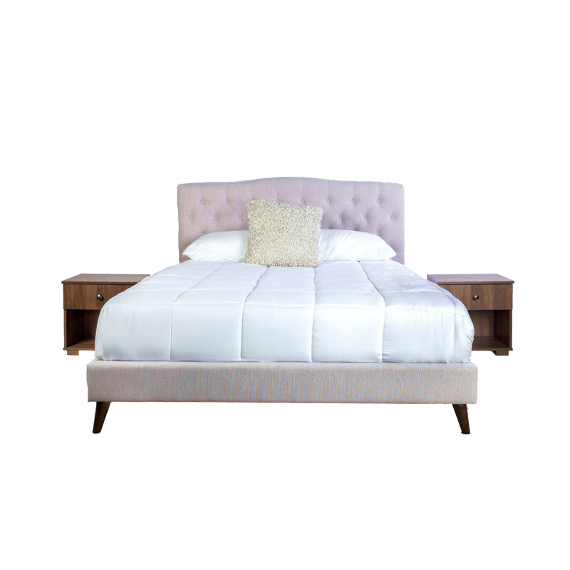 Grand lit tapissier avec 2 tables de chevet, Grand lit