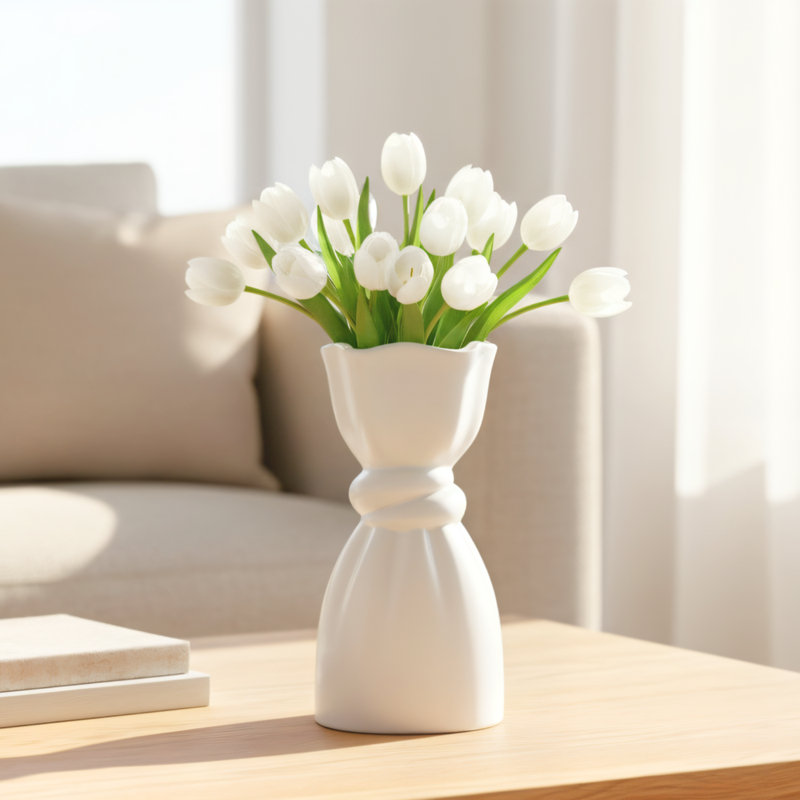 Vase en céramique blanche Charmaine, Blanc