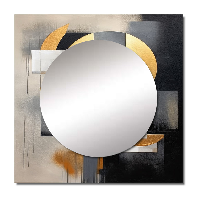 Dearra - Gold Black Shapes In Harmony Abstract Shapes Large Square Mirror Wall Decor For Bedroom, 36" x 36"
