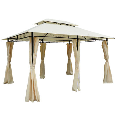 Gazebo extra large pour terrasse, 3 m x 4 m, toit ventilé, structure en acier, rideaux, blanc, idéal pour pelouse, jardin ou terrasse. Gazebo de 4 m avec abri de jardin ou pelouse couleur crème.