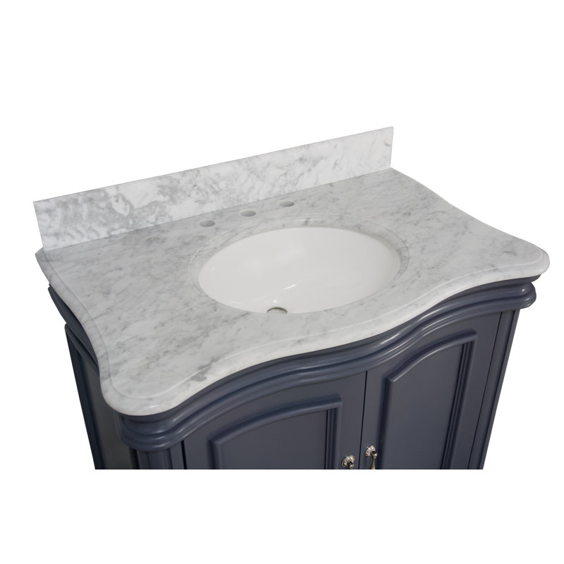 Ensemble de meuble-lavabo simple 36 po Twain, Gris charbon, Marbre de Carrare